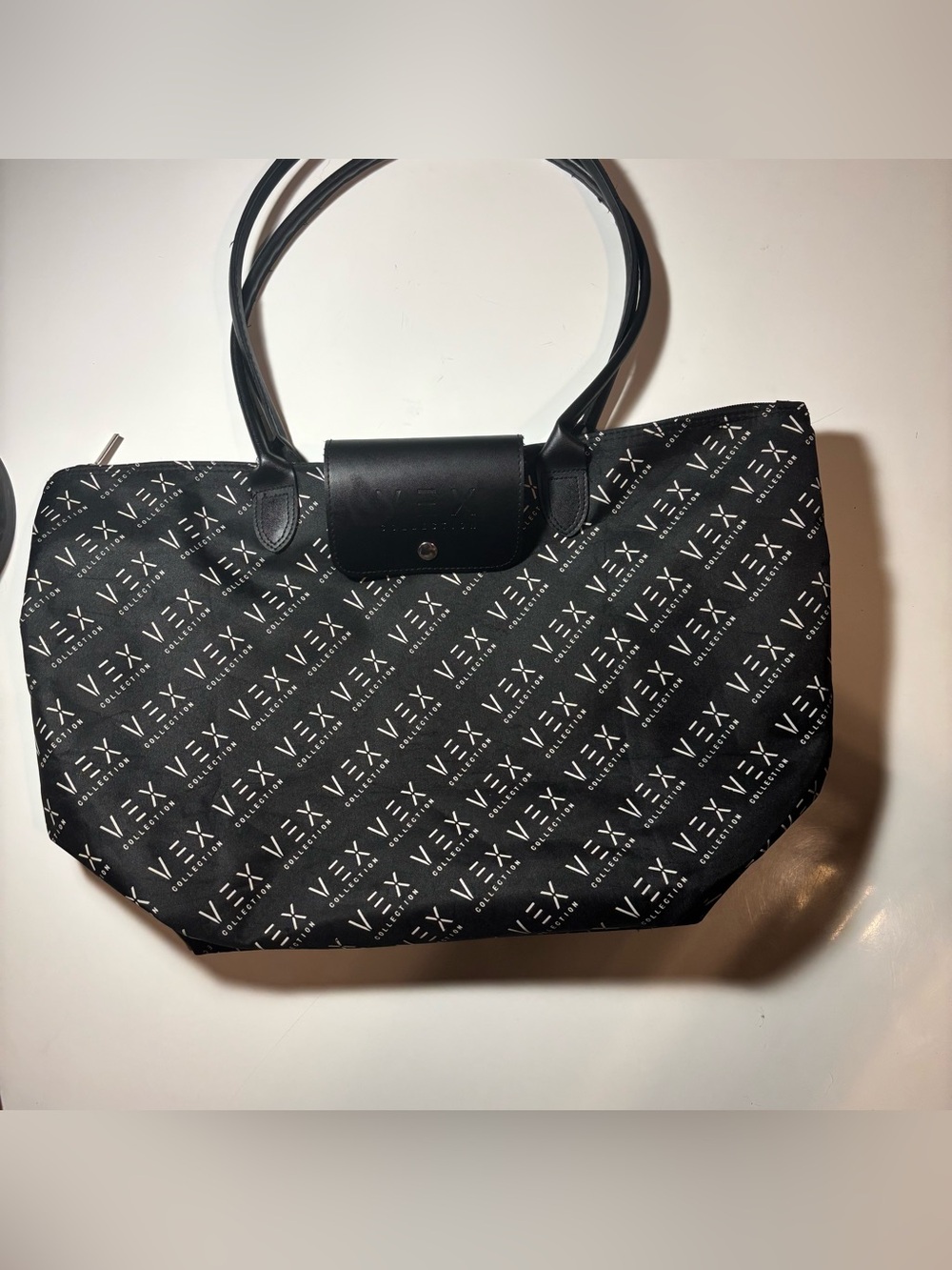 Black Monogrammed Tote Bag with Snap Flap